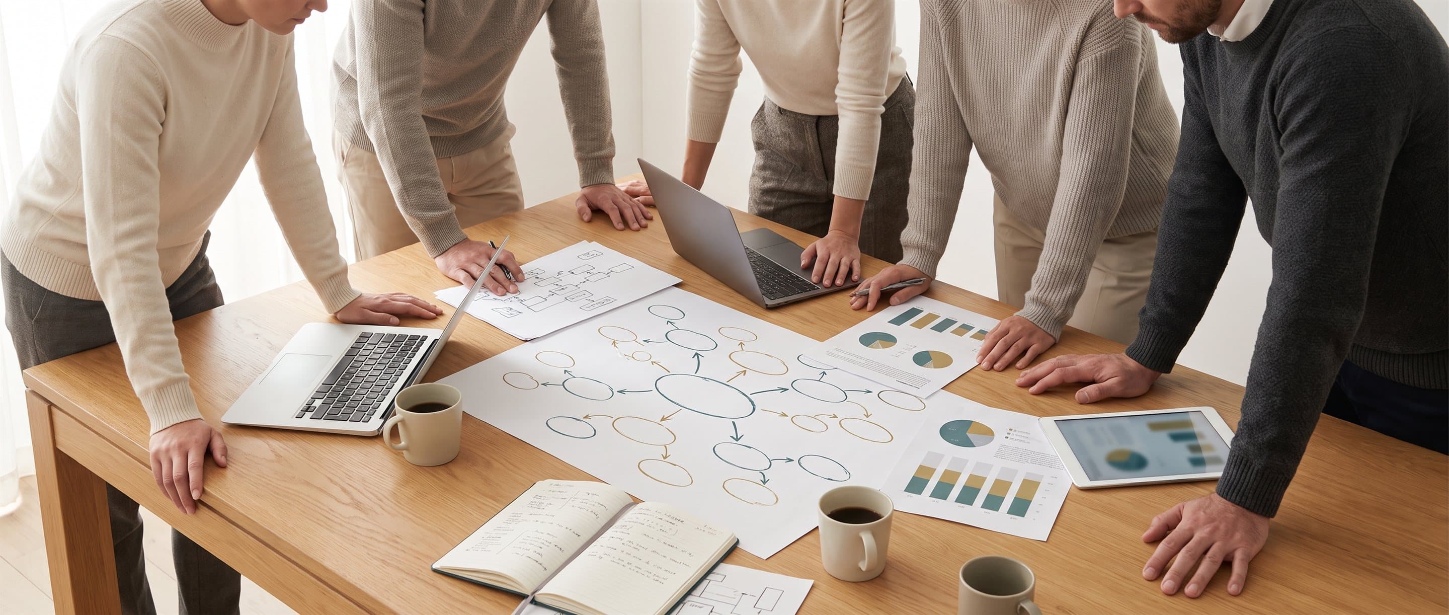 Gemeinsam am Tisch · konzentriertes Arbeiten an Lösungen