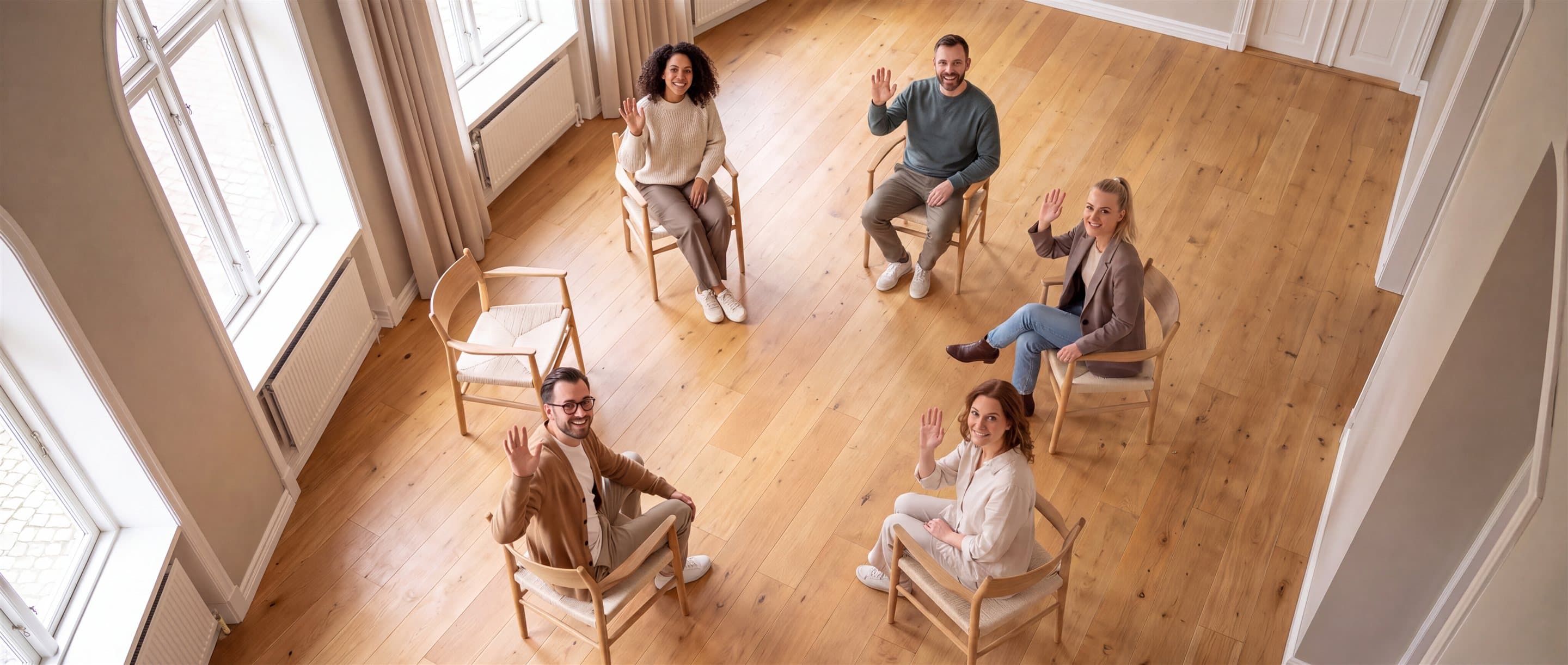 Gesprächskreis von oben · das Team im offenen Austausch